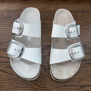 Birkenstock Arizona Big Buckle White Leather Sandals Slides Medium Narrow Sz 36